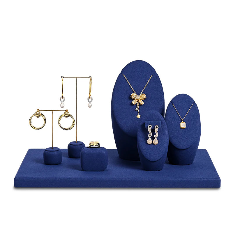 Blue Microfiber Ring Earring Necklace Jewelry Display Set TT315