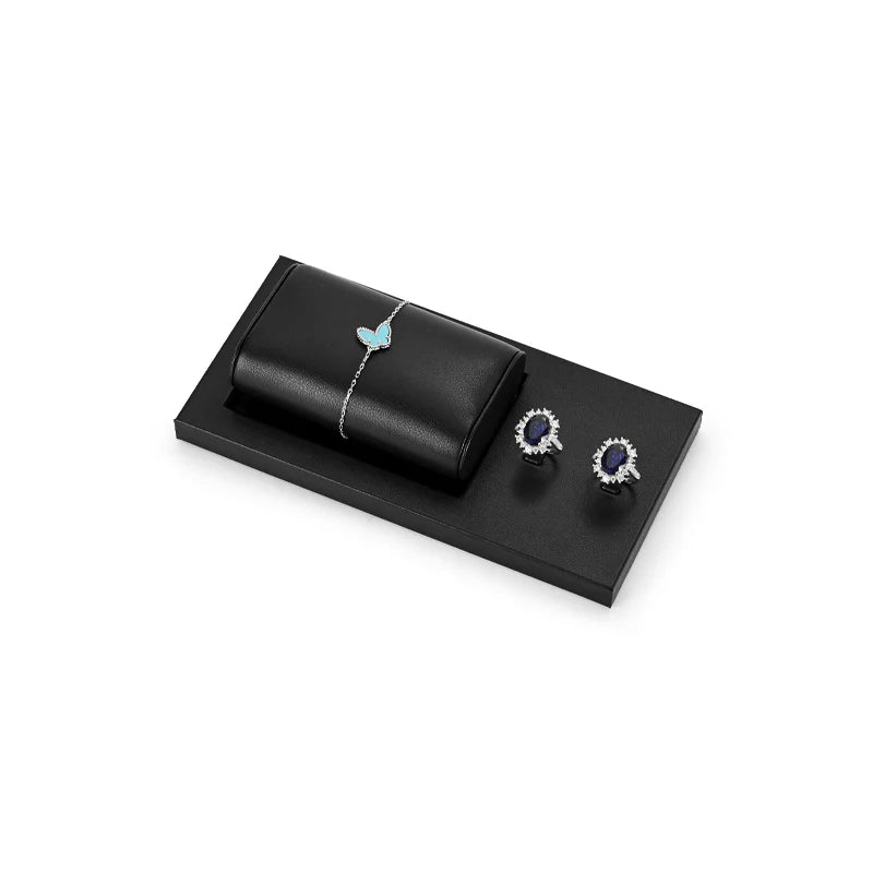 Oirlv Black PU Leather Earrings Ring Necklace Jewelry Display Set TT316