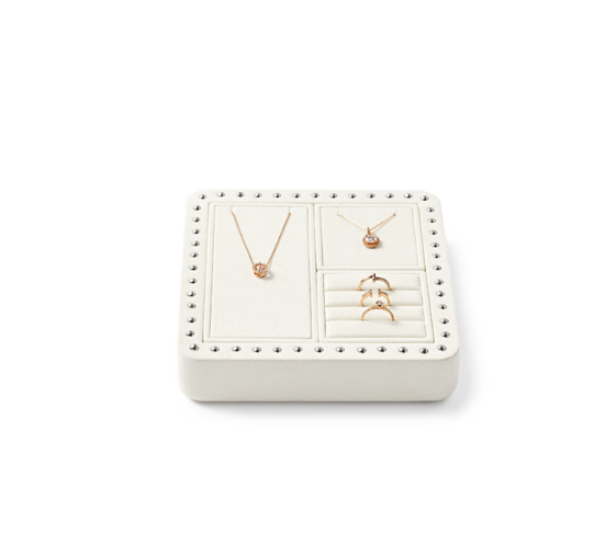 custom cream colour microfiber material jewelry display stand set :TT336
