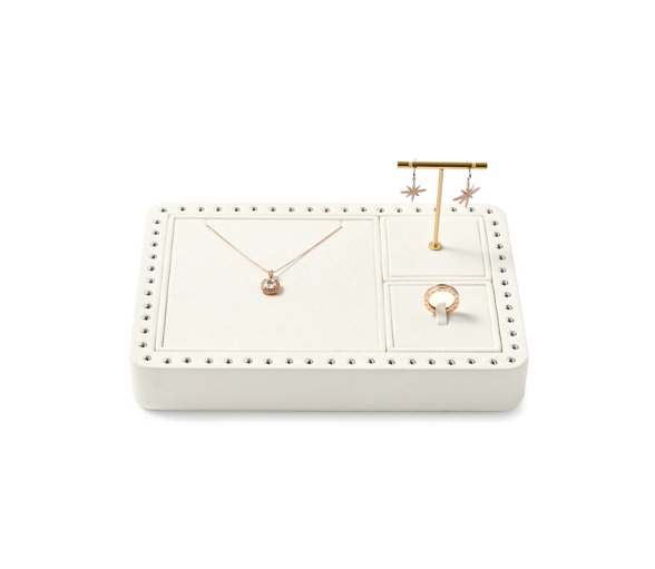 custom cream colour microfiber material jewelry display stand set :TT336