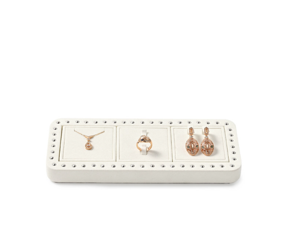 custom cream colour microfiber material jewelry display stand set :TT336