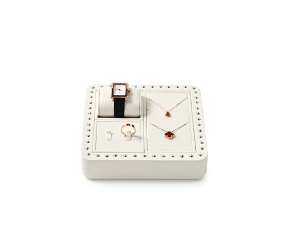 custom cream colour microfiber material jewelry display stand set :TT336