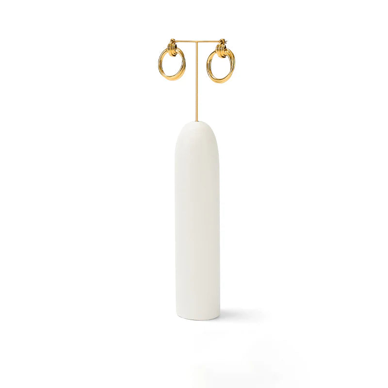 White PU Leather Ring Earring Necklace Jewelry Display Set ：TT360