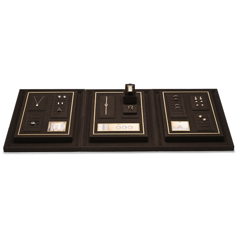 High end fashion brown microfiber jewelry holder with metal frame:TT287