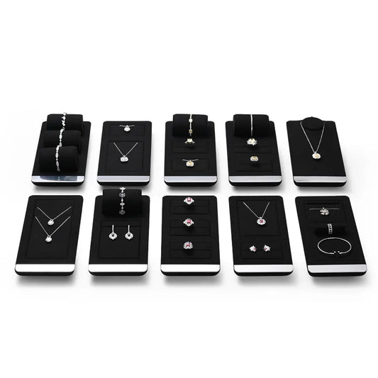 OIRLV black microfiber jewellery display with glossy metal : TT257