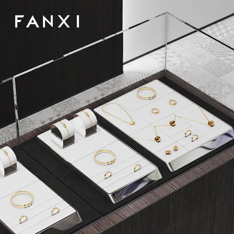 OIRLV hot sale metal frame white leather jewelry display set : JS099