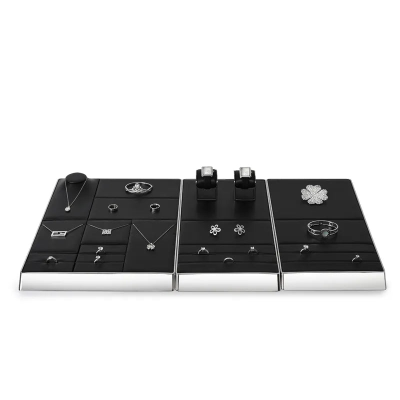 OIRLV factory custom metal frame jewelry display with black leather : JS100
