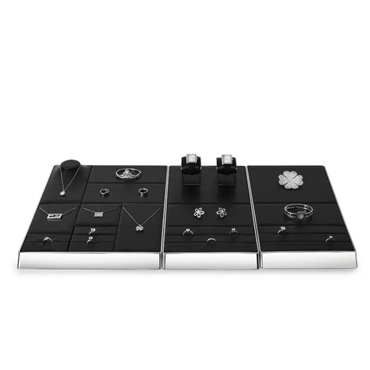 OIRLV factory custom metal frame jewelry display with black leather : JS100