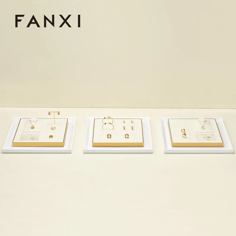 OIRLV fashion Beige Metal and Microfiber jewelry display stand necklace :JS117