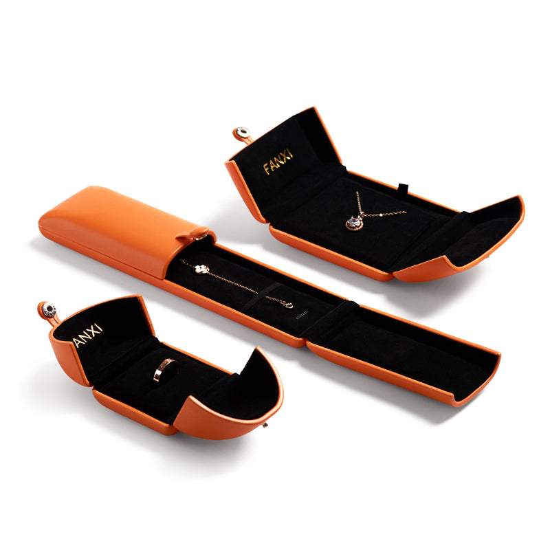 Orange PU leather ring bracelet necklace jewelry box set H139