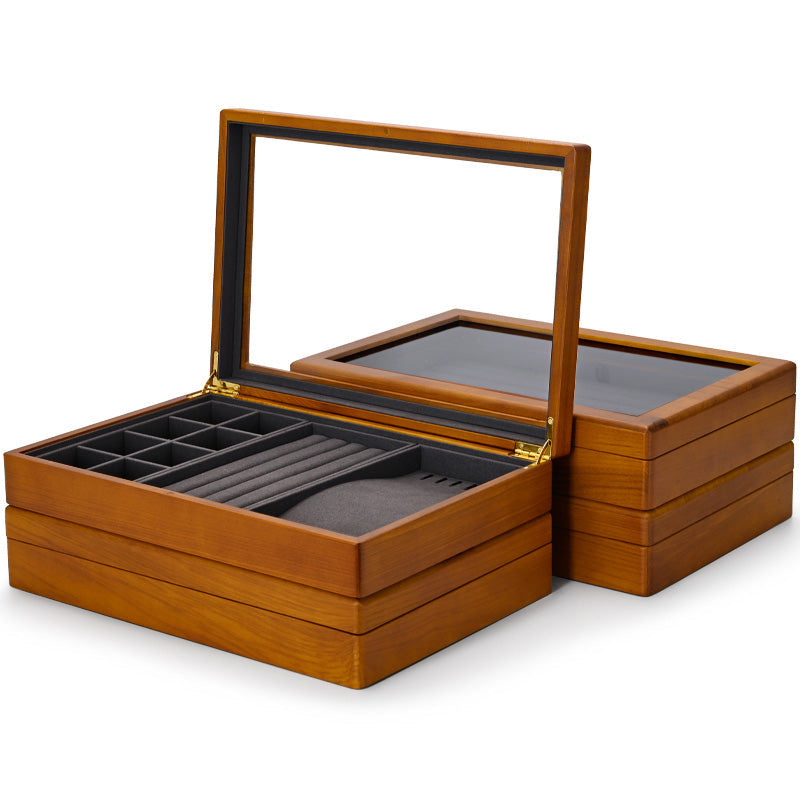 Solid Wood Jewelry Storage Case With Transparent Lid X039