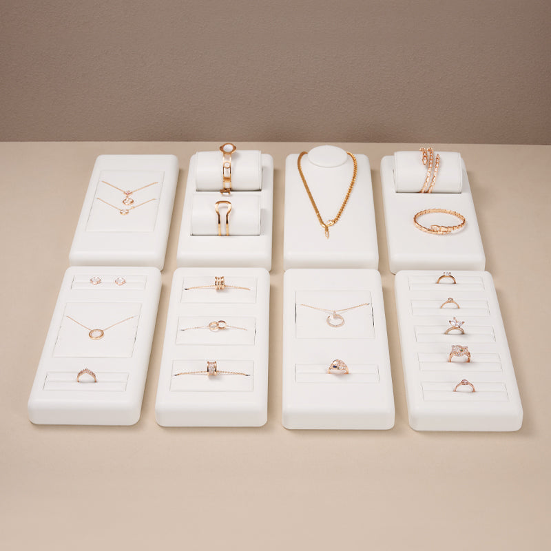White PU Leather Ring Necklace Tray Display Set TT171