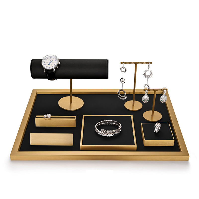 Gold/Black PU Leather Metal Jewelry Showcase Set