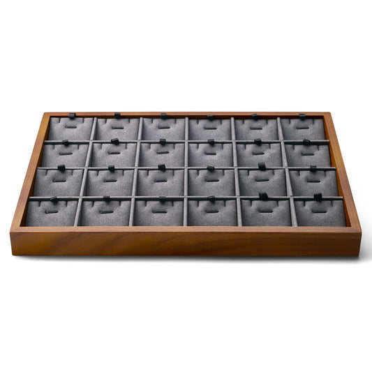 Dark Gray Wood Stackable Necklace Pendant Display Tray 24 Grids P05402