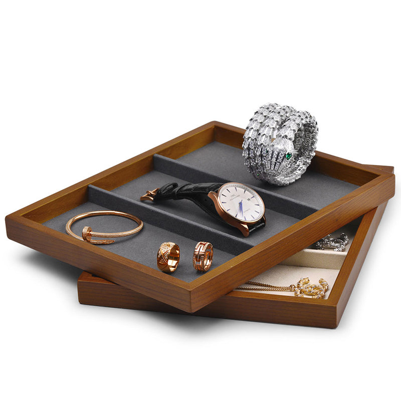 Solid Wood 1:3 Compartment Jewelry Watch Storage Tray P062