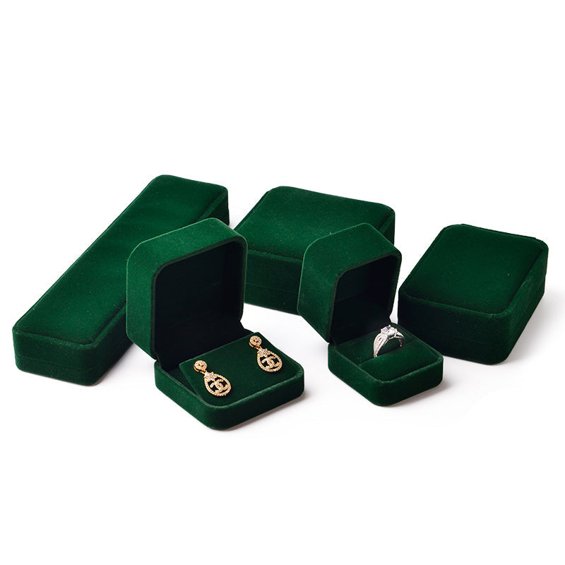 Dark Green Round Corner Velvet Earring Gift Box H070