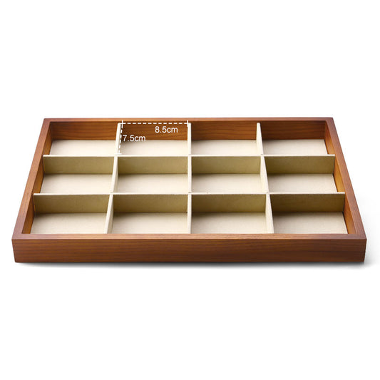 Cream White Wood Stackable Jewelry Organizer Tray 12 Grids P05001