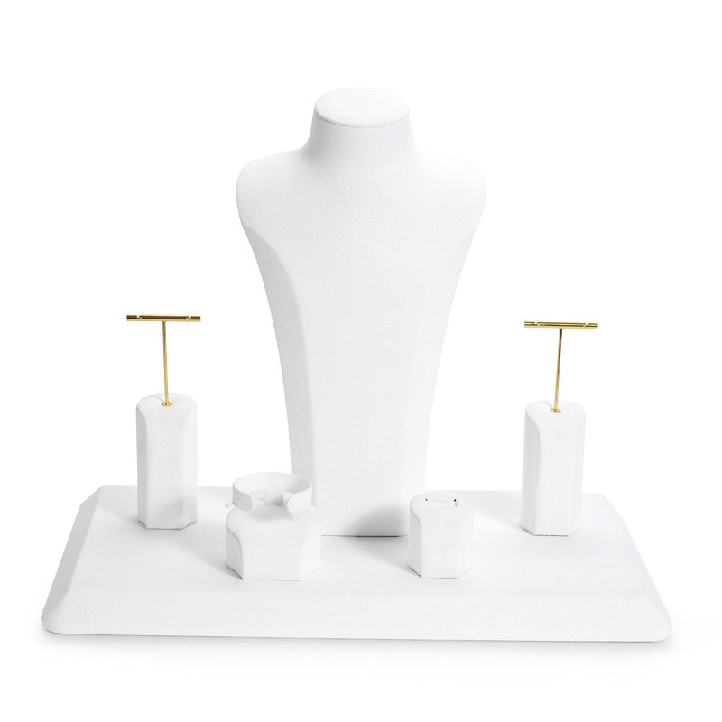 White Microfiber Jewelry Display Stand Showcase Set TT085