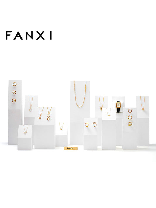 White Microfiber Necklace Ring Holder Jewelry Display Set TT129