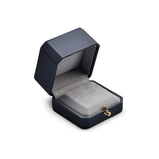 Dark Blue Octagonal PU Leather Ring Gift Box H076