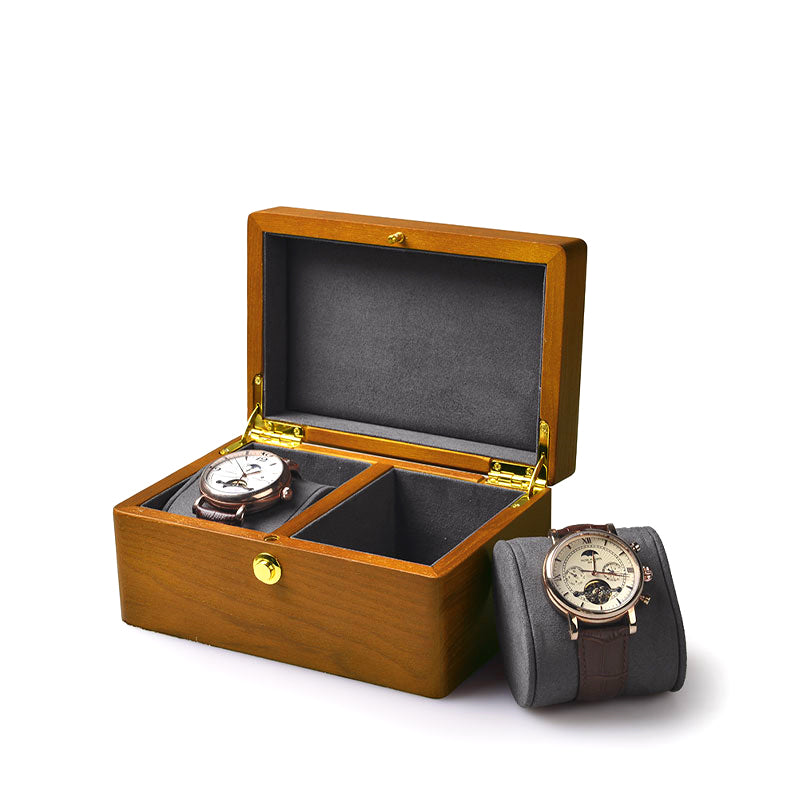 Two Watch Box Solid Wood Button Snap Double Watch Storage Box - Oirlv