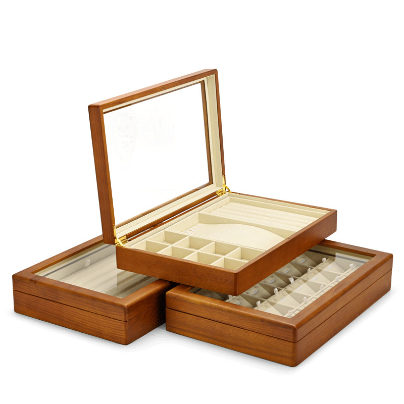 Solid Wood Jewelry Storage Case With Transparent Lid X039