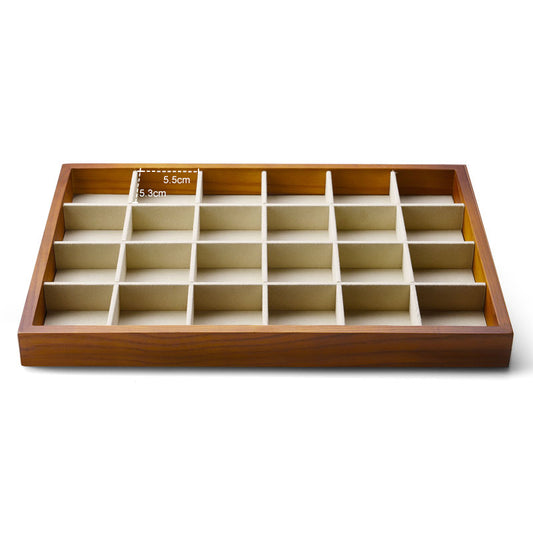 Cream White Wood Stackable Jewelry Organizer Tray 24 Grids P05101