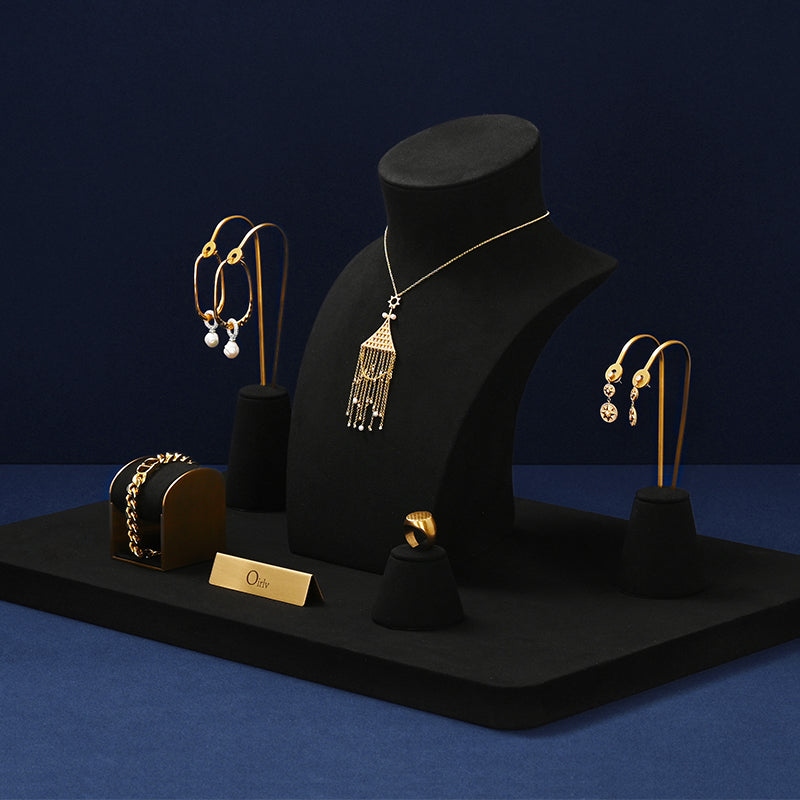 Black Microfiber Ring Necklace Jewelry Display Set TT188