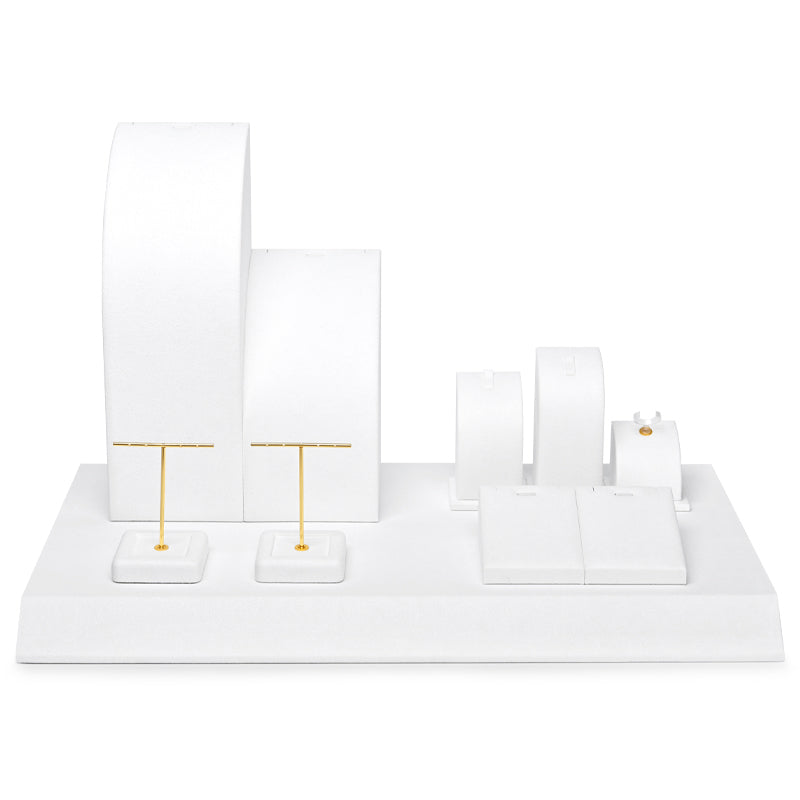 White Luxury Metal Microfiber Jewelry Showcase Display Set TT053