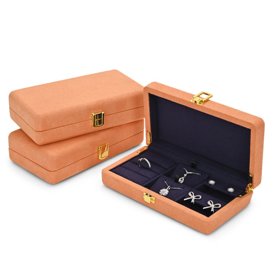 Khaki Microfiber Button Snap Jewelry Storage Box X046