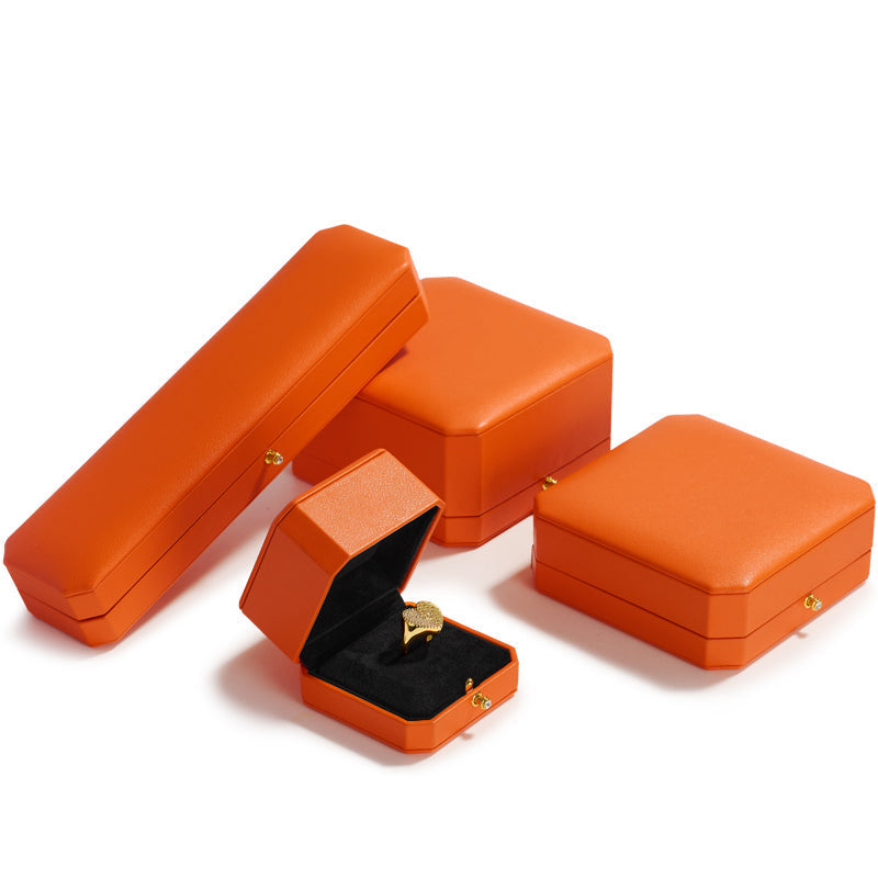 Orange Octagonal Leatherette Earring Box H137
