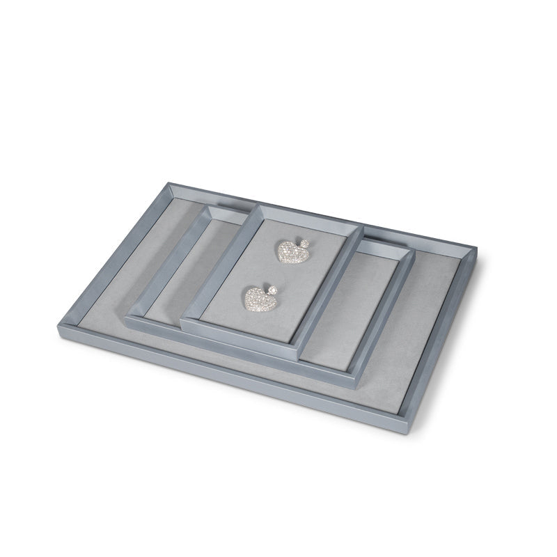 Gray PU Leather Microfiber Jewelry Display Tray P081