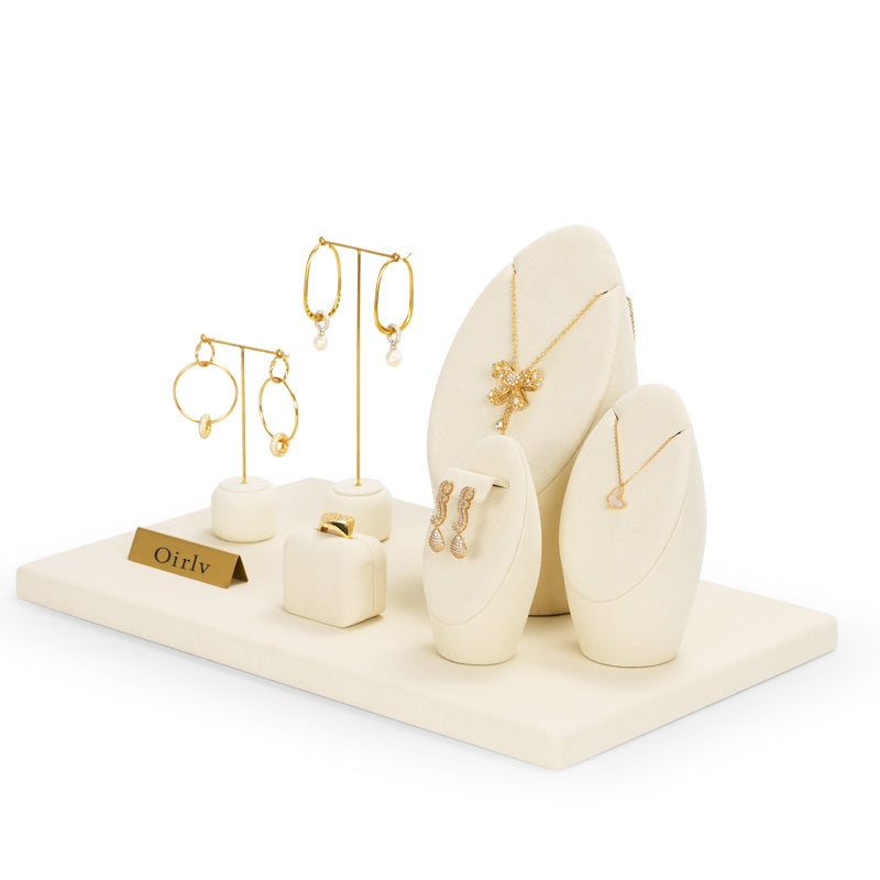 Luxury Beige Microfiber Jewelry Display Set TT101