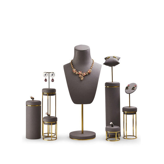 Coffee Metal PU Leather Jewelry Stand Set