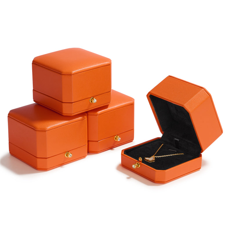 Orange Octagonal Leatherette Jewelry Box H137