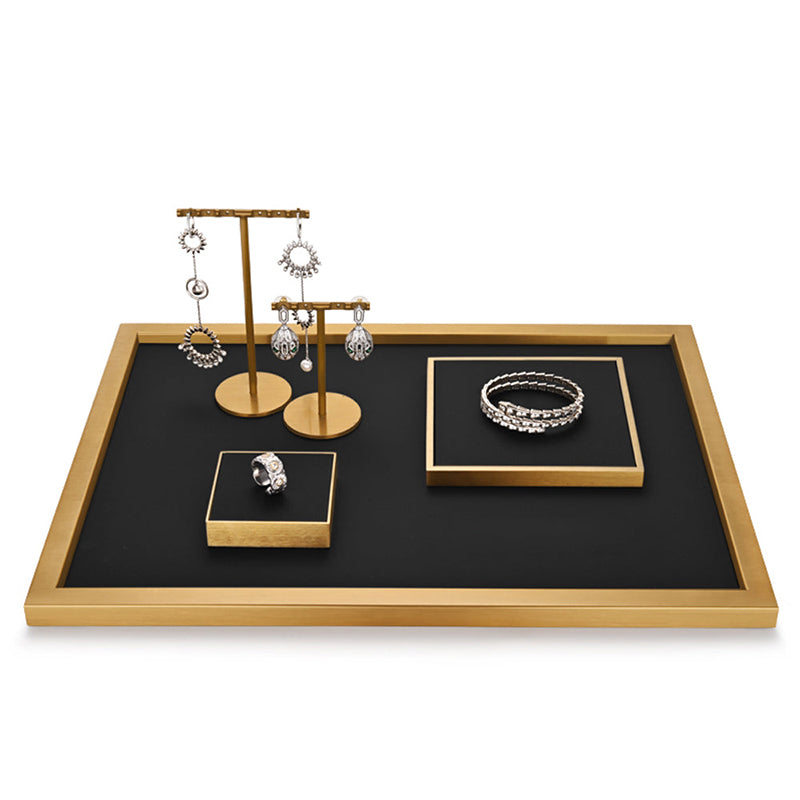 PU Leather Metal Jewelry Showcase Display Set - Gold/Black  JS075