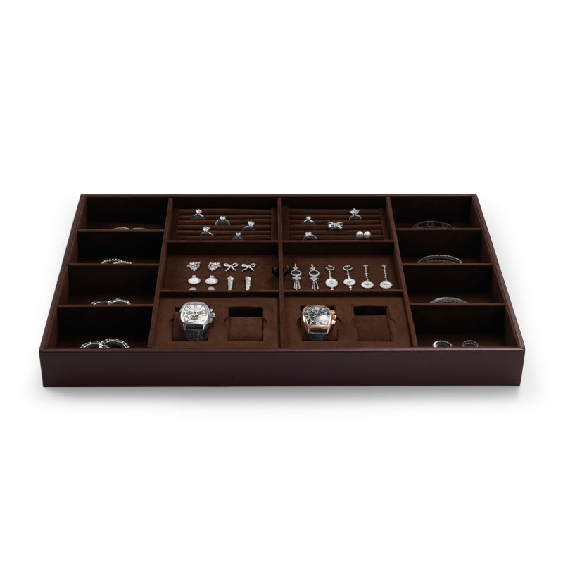 Coffee PU Leather Jewelry Storage Tray P12502