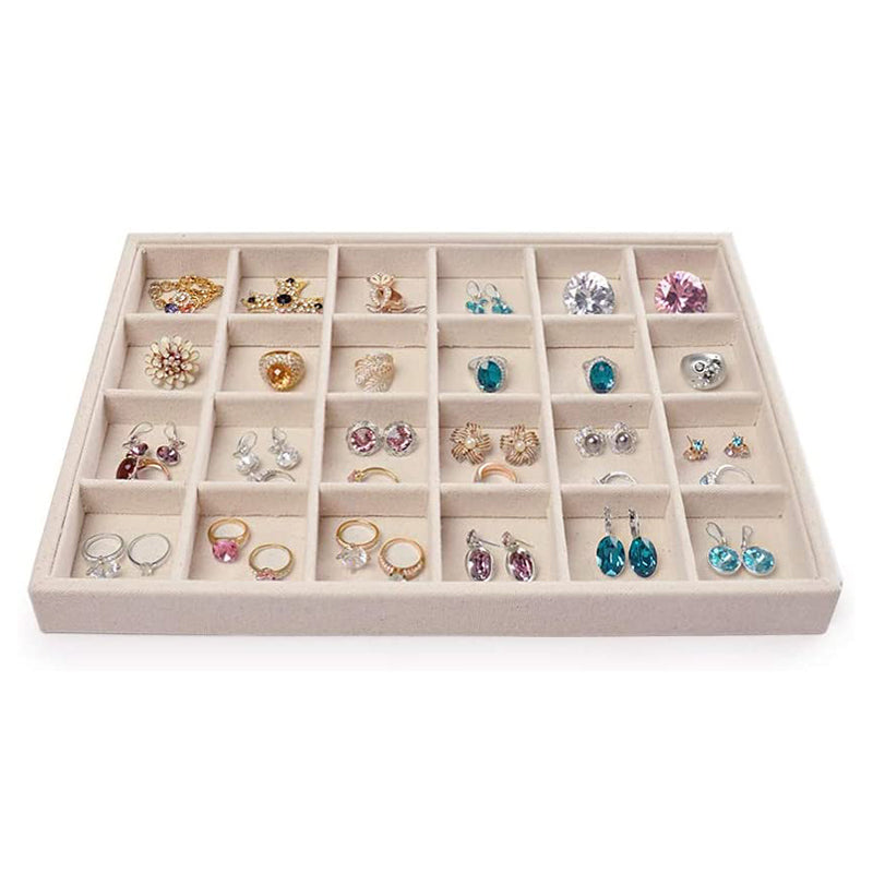 Linen Stackable Jewelry Display Tray 24 Girds P00203