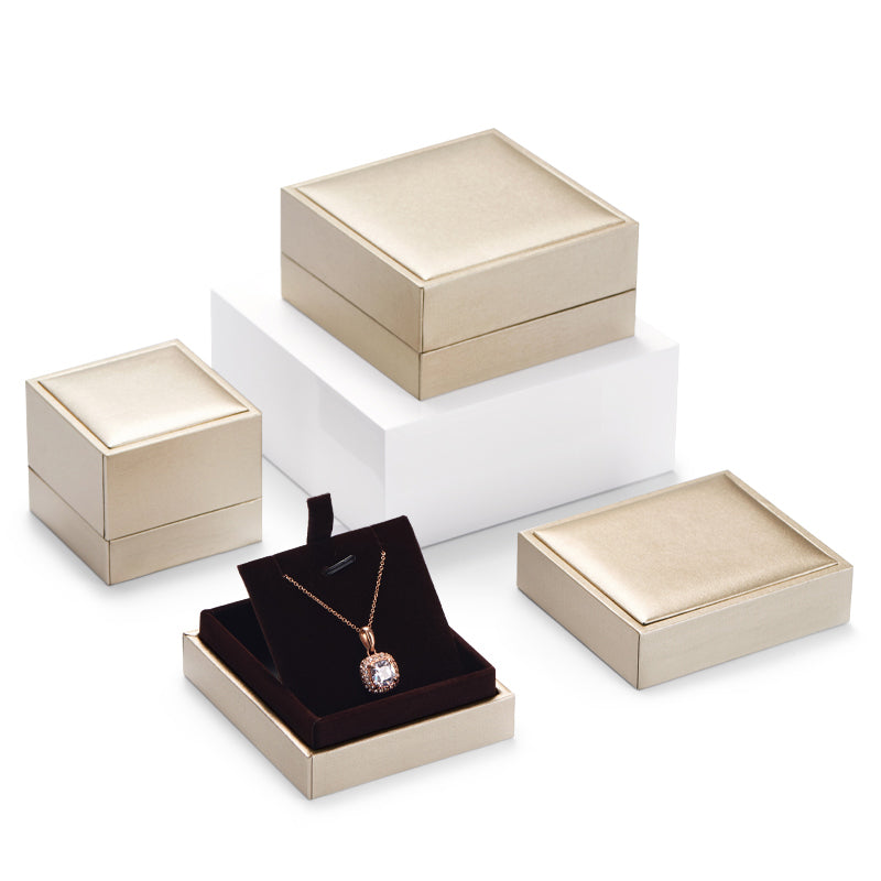 Champagne Leather Paper Jewelry Box H132