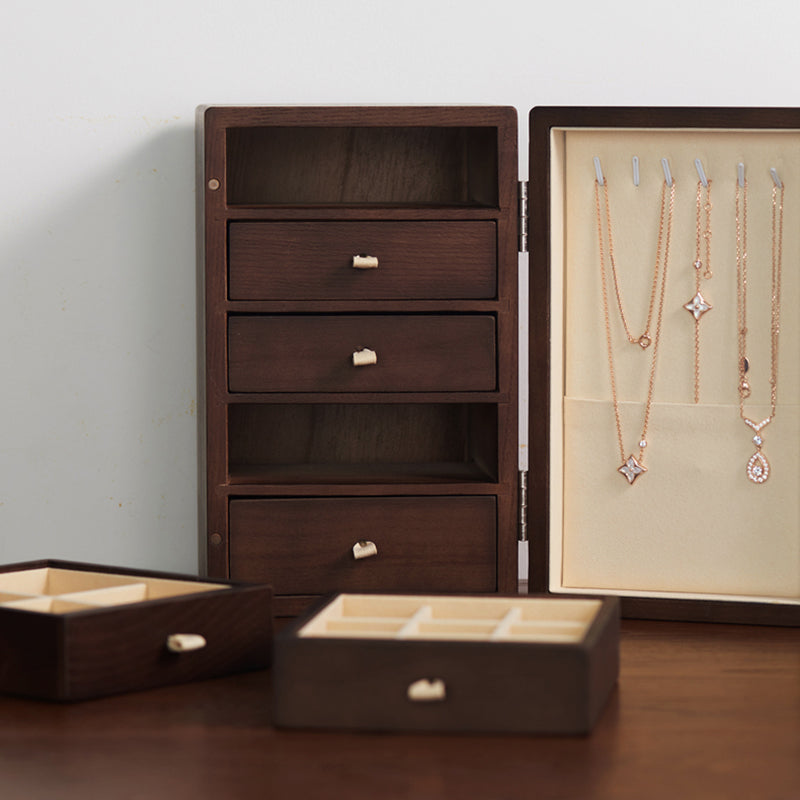 Walnut Wood Jewelry Storage Box with 5 Drawers X034