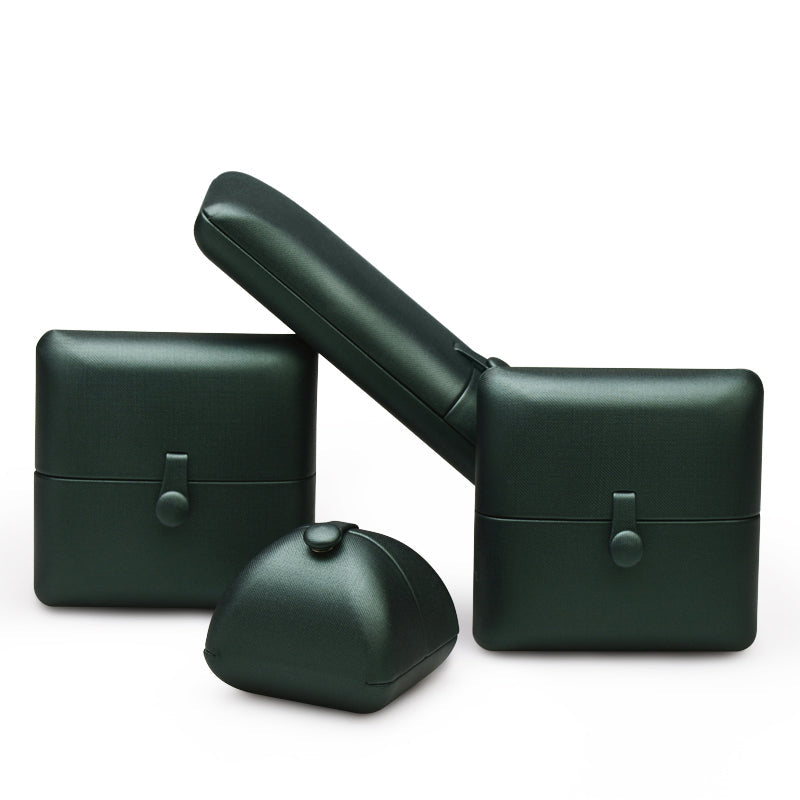 Green  Velvet Button Snap Jewelry Gift Box