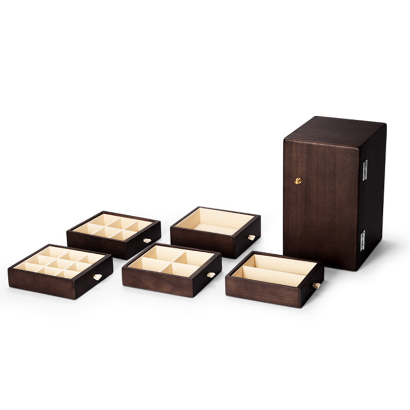 Walnut Wood Jewelry Storage Box with 5 Drawers X034