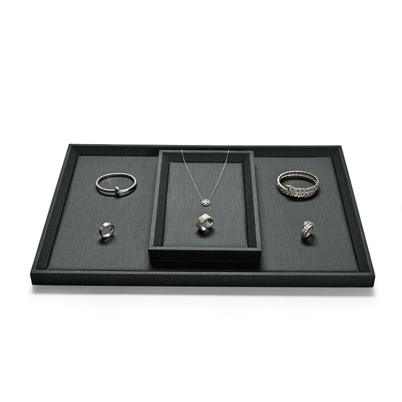 Dark Green PU Leather Jewelry Display Flat Tray