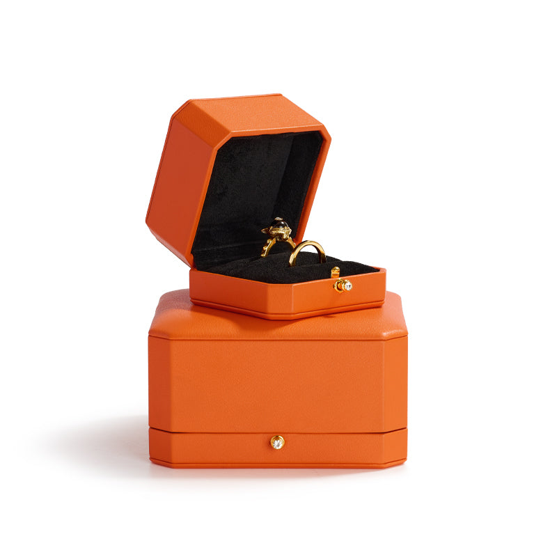Orange Octagonal Leatherette Ring Box H137