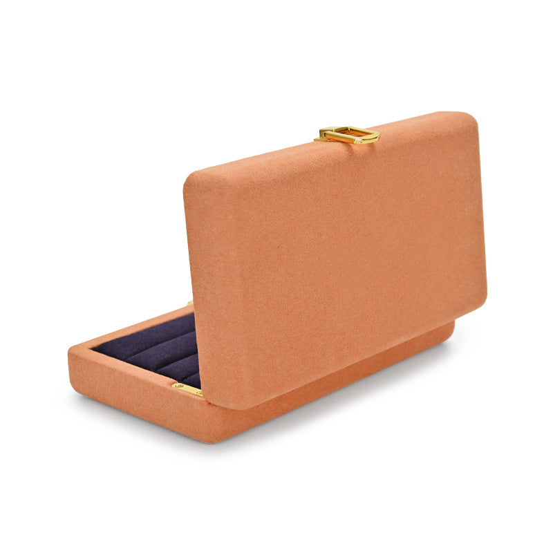 Khaki Microfiber Button Snap Jewelry Storage Box X046