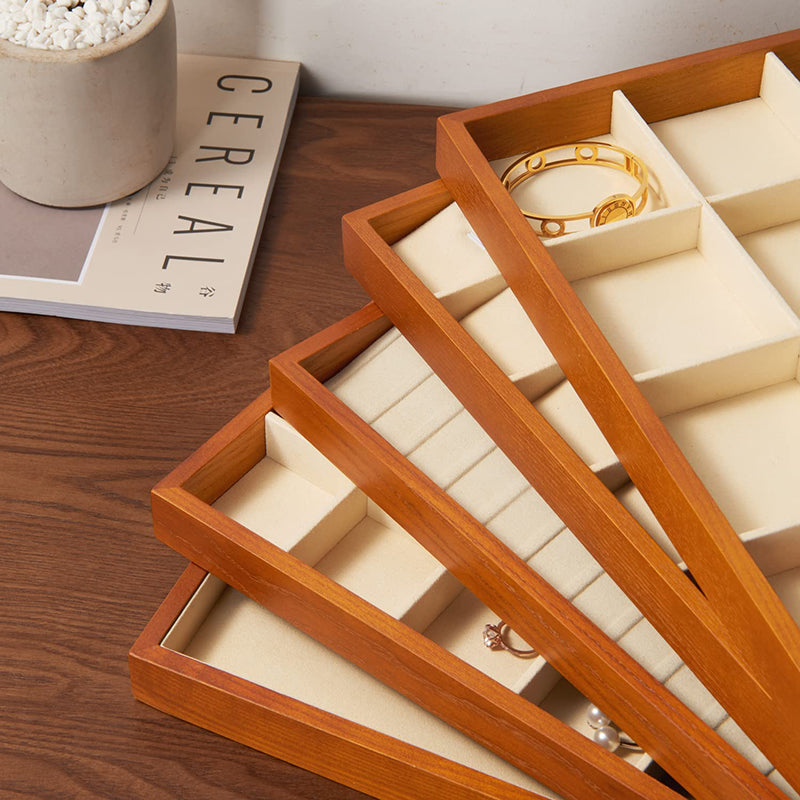 Cream White Wood Stackable Necklace Bracelet Pendant Display Tray P05301