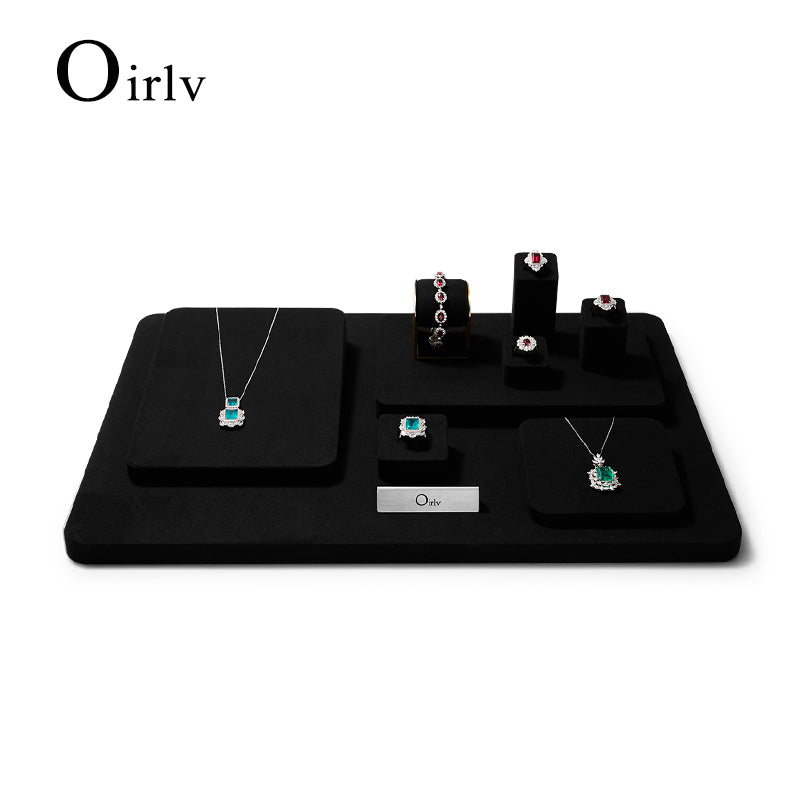Black Microfiber Ring Earrings Bracelet Jewelry Display Set TT178