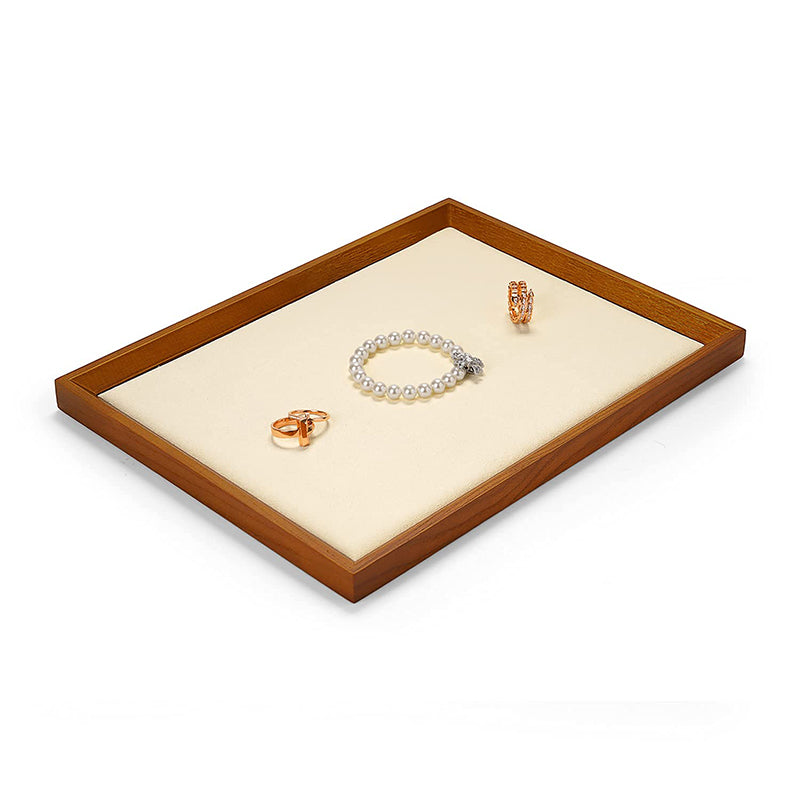 Cream White Wood Large Flat Jewelry Tray SM11601