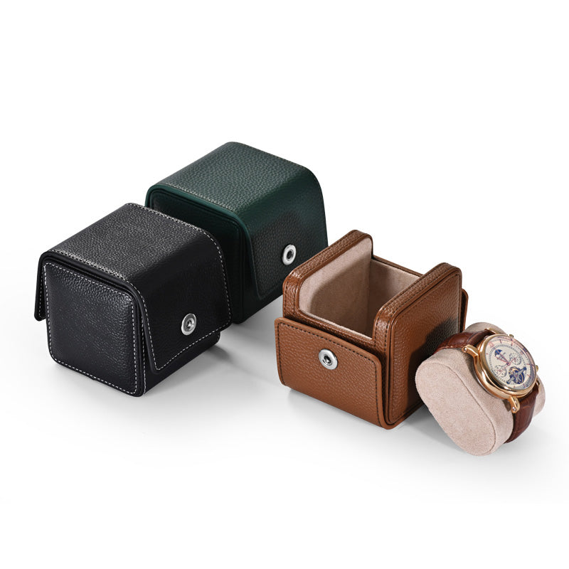 PU Leather Button Snap Mechanical Watch Storage Gift Box B010