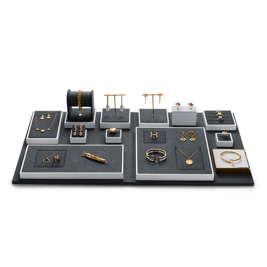 Gray Microfiber Ring Necklace Jewelry Display Set TT146